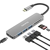 USB Type C Hub Adapter for MacBook Pro 2018 & 2019-2016, MacBook Air 2018 and More, 6 in 1 Dongle with SD Micro SD Card Reader,3 USB 3.0 Ports,USBC Power Pass-Through Charging Port