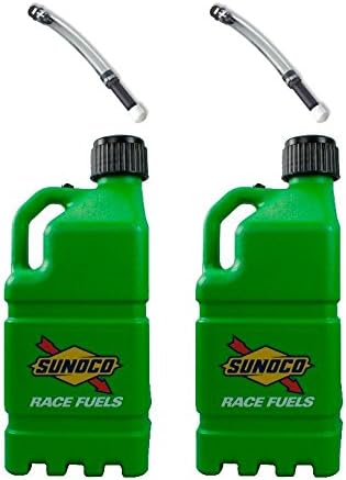 2 Pack Sunoco 5 Gallon Green Race Utility Jugs and 2 Deluxe Filler Hoses