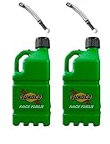 2 Pack Sunoco 5 Gallon Green Race Utility Jugs and 2 Deluxe Filler Hoses
