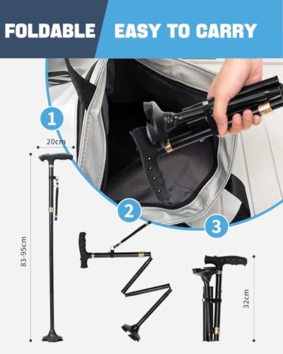Sinocare Walking Sticks Extendable Men Women Older | Aluminium Walking Stick Lightweight Extendable (83-95 cm) Swivel Base 360° Non-Slip Capacity 113 kg Trekking Black
