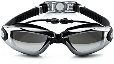 Swimming Goggles,Mirror Coated Lenses Anti-Fog Shatterproof UV Protection Swimming Glasses with Ear Plugs by Rekukos (Black)