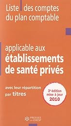 Liste des comptes du plan comptable applicable aux établissements de santé privés avec leur répartition par titres