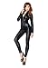 Leg Avenue Women's Wet Look Zipper Front Catsuit Sexy Halloween Costume, Large