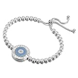 KIVN Fashion Jewelry Adjustable Bolo Evil eye Pave CZ Cubic Zirconia Wedding Bridal Bracelets for Women (Turquoise)