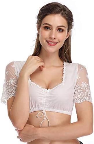 GloryStar Women's Blouse Bavarian Oktoberfest Costume Traditional Dirndl Blouse Shirt Cropped White Shirt