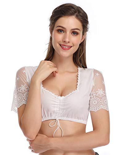GloryStar Women's Blouse Bavarian Oktoberfest Costume Traditional Dirndl Blouse Shirt Cropped White Shirt