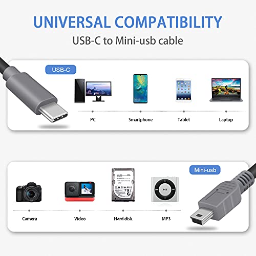 Duttek Mini USB to USB C OTG Cable, USB C Male to Mini USB 5Pin Male