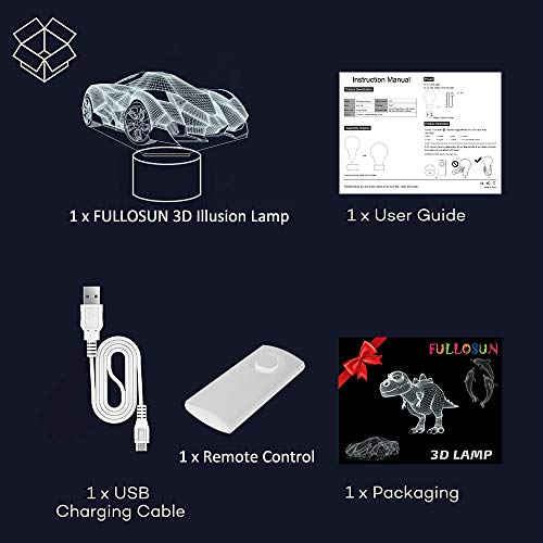 Kids 3D Night Light Car Illusion Lamp, Baby Nursery Vehicle Nightlight for Child Room Home Décor Xmas Holiday Birthday Gifts with Remote Control & 7 Color Changing - Thumbnail 7