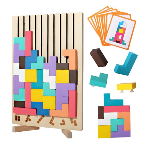 Holzpuzzle Tetris, Lernspielzeug, Montessori-Spiele 3 4 5 6 Jahre, Intelligenz Jigsaw, Gehirn Spielzeug, Bunt, Geometrische Blöcke Tetris, Geschenk Für Kinder