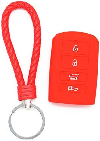 Red 4 Buttons Silicone Smart Remote Key Cover with Keyring Keychain for 2013 2014 2015 2016 2017 2018 Kia K9 Cadenza K7
