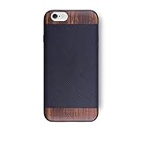 iATO Vesco Slim Leather and Wooden Case for Apple iPhone 6 / 6S - Black Saffiano & Rose Wood