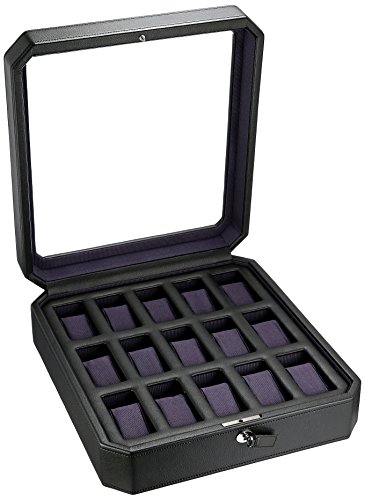 WOLF 458503 Windsor 15 Piece Watch Box, Black