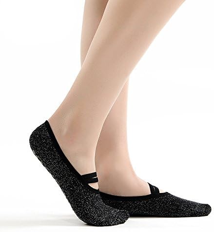 Yoga Socks, Anti-Slip Grips Toeless Glitter Yoga Socks Non Slip Skid Socks for Women &amp; Girls Barre Pilates Exercise Soft Socks Color Black