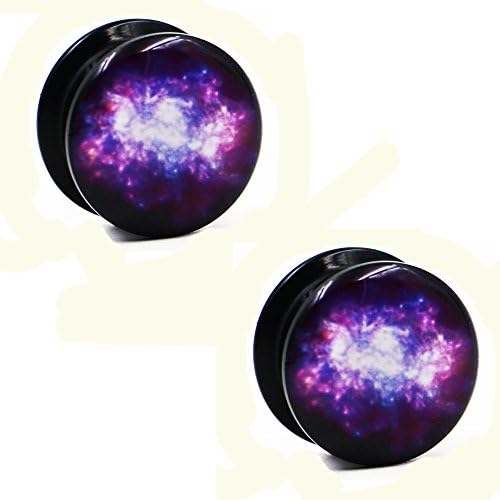 Yunsion Body Jewelry 2g-3/4" Acrylic Screw Fit Purple Starry Sky Logo Ear Plug Gauges Flesh Tunnel Stretcher Expander 1 Pair 20mm=3/4"