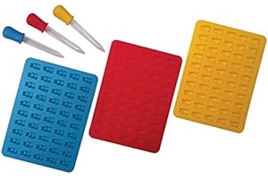 Better Kitchen Products 3 Piece 50 Cavity Silicone Gummy Bear Molds with 3 Matching Droppers, Aqua, Red and Yellow