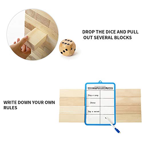 Giant Tumbling Timbers, Gentle Monster Wooden Toppling Tower, Classic Outdoor Games Stacking Toys for Adult Kids Family, Jumbo Hardwood Blocks Lawn Games 56Pcs 5 Feet