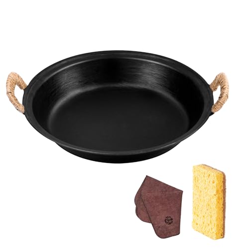 WANGYUANJI Grande poêle en fonte de 36 cm avec deux poignées, pour cuisinière à gaz, électrique et à induction, idéale pour rôtir, griller, braiser et cuire au four, sans revêtement, durable et