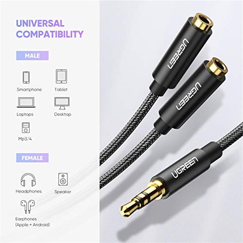 UGREEN Audio Splitter Kabel 3.5 mm Male naar Dubbel Female Headset Adapter Kabel Nylon Aux Kabel voor Koptelefoons… - Afbeelding 5