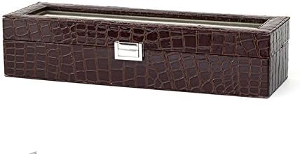 dearWYW Watch Display Box Organizer Glass Top 6 Unit 4 Colors (Crocodile-Brown)