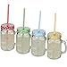 Lily's Home Old Fashioned Mason Jar Mugs with Handles, Polka Dot Lids and Matching Reusable Plastic Straws, Great as Old Fashion Drinking Glasses at BBQs and Parties, Clear (16 oz. Each, Set of 4)