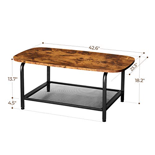 KICODE Coffee Table, Round Coffee Table with Storage Shelf, Industrial Cocktail Table for Living Room, Wood Look Accent Furniture, Metal Frame, Rustic Brown - Thumbnail 5