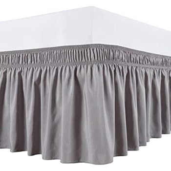 Biscaynebay Wrap Around Bed Skirts Elastic Bed Ruffles, Easy Fit Wrinkle and Fade Resistant Solid Silky Luxurious Textured Fabric, Silver Grey Queen Size 15 Inches Drop