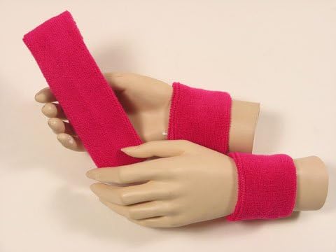 SockTower 1 Set Hot Pink Headband Wristband Sports Athletic Terry Cotton Cloth Sweatband