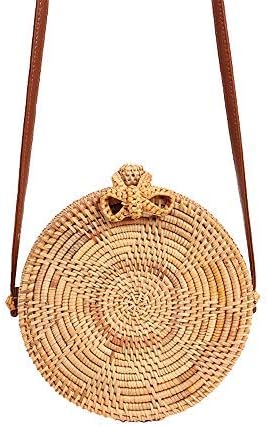 Haneez Vietnamese Rattan Handbags for Women, Latest Stylish Crossbody Shoulder Sling Bag, Boho Bags for Girls, Straw Handwoven Purse for Summer, Travel, Beach, Natural Handmade with Leather Straps