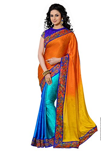 Saris and Things Printed Peacock Border Satya Style Crepe Silk Sari Saree