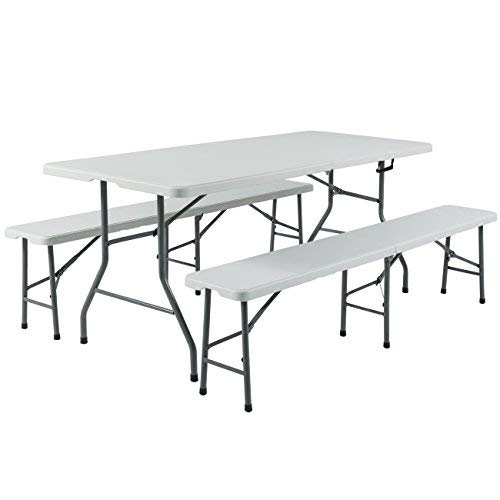 Best Choice Products 3pc Portable 6' Folding Table and Bench Set Combo Resin