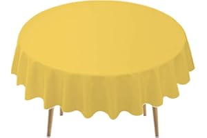 PARTY ULYJA Yellow Plastic Tablecloths 2 Pack Disposable Table Covers 84 Inch Circle Bridal Shower Party Tablecovers PEVA Vinyl Table Cloths for BBQ Picnic Birthday Wedding Banquet Parties 6 ft Round Table Use