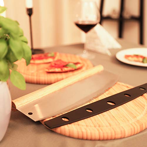 Relaxdays Pizza weegmes, roestvrij staal pizzasnijder met houten handvat, 1 lemmet met beschermhoes, H x B x : 12 x 35… - Afbeelding 6
