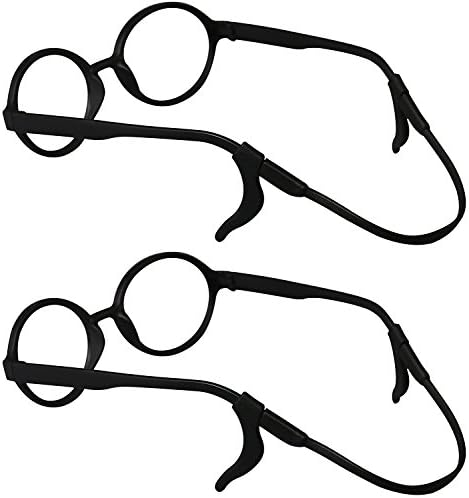 JDWNF 2 Pack Anti-slip Silicone Glasses Straps with 2 Pairs Ear Grip Hooks, Soft Eyewear Retainer Eyeglasses Holder for Kids Children (Black)