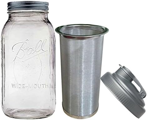 Mason Jar Infuser Kit | 2 Quart Stainless Steel Mesh Cold Brew Coffee Filter | 2 Quart Wide Mouth Mason Jar 64 ounce | reCap Wide Mouth Mason Jar Lid