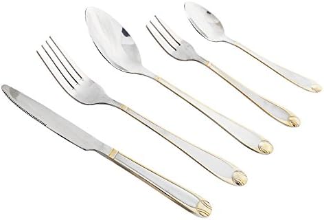 Matsuta 30 Piece Boarder with Brushed Finish Service of 6 Stainless Steel Flatware Set, Golden Ribbon