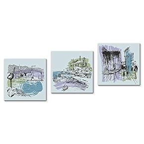 Canvas Wall Art Vintage Building Painting Artwork for Home Prints Framed - 12"x12"x3 Panels