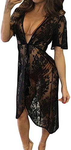 Women's Lace Bikini Cover up Dress Summer Sexy Floral Swimsuit Beach Cover ups Swimwear swim coverups (X-Large, Black)