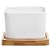 Modern Decorative Small White Square Ceramic Succulent Plant Pot w/Bamboo Draining Tray - MyGift®
