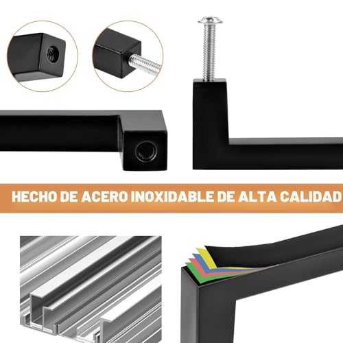 Tufa 10 x Kitchen Furniture Handles, Black Cabinet Handles, 128 mm Hole Spacing, Kitchen Drawer Handles, Stainless Steel Furniture Handle with 4 Glass Handles and 20 Screws
