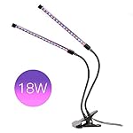 Led Grow Light Dual Tube Head 18W Plant Lamp 36 LEDs by ABRAMZ Double Adjustable 3 Modes丨2 Levels Red & Blue Switchs Dimmable and 360 Degrees Flexible Gooseneck for Indoor Plants Greenhouse Office
