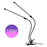 Led Grow Light Dual Tube Head 18W Plant Lamp 36 LEDs by Mounchain Double Adjustable 3 Modes丨2 Levels Red & Blue Switchs Dimmable and 360 Degrees Flexible Gooseneck for Indoor Plants Greenhouse Office