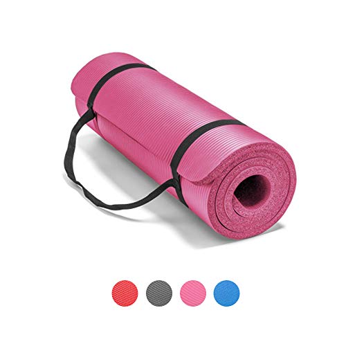 LOKATSE HOME All Purpose Thick Yoga Mat with Carrying Strap High Density Non-Slip Exercise Mat for Yoga and Pilates, 72 x 24 Inch, Pink