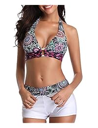 Zando Halter Bikini Set con Boyshort Push Up 2 piezas traje de baño Bating Traje de baño para mujer