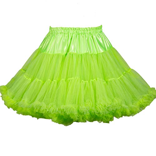 Women's Elastic Waist Chiffon Petticoat Puffy Tutu Tulle Skirt Princess Ballet Dance Pettiskirts Underskirt (Fluorescent Green) - Thumbnail 2