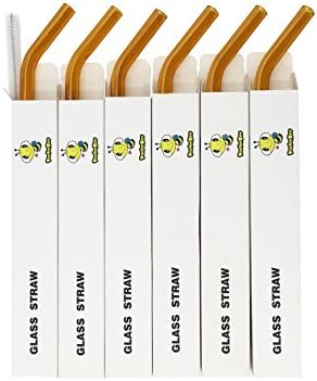 DOCTORBEE Colored Crystal Glass Straight Drinking Straw 9mm Length 9 inch Beverage Tea Coffee Party, Set of 6PCS With a Cleaning Brush (Amber, 12mm*9inch)