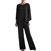 Women's Chiffon 2 Pcs Mother of The Bride Pant Suits Asymmetrical Hem Tops Pants Plus Size Wedding Party Prom Outfit