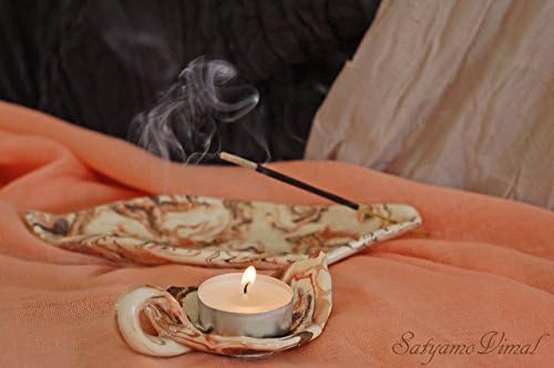 Ceramic Leaf Style Set: Candle Holder and Incense Holder