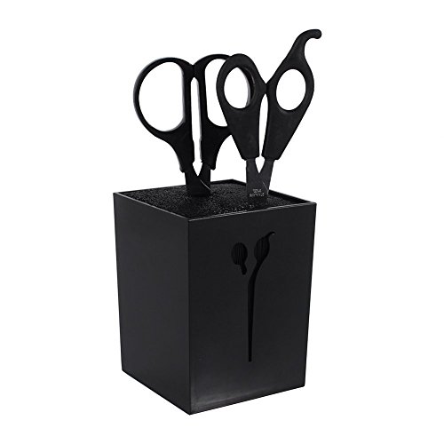 MissLytton Professional Salon Scissors Holder Rack, Hairdresser Scissor Storage Case Keeper, Modern Hairdressing Combs Clips Desktop Desk Organizer Accessories for Hair Stylist Office Home - Black
