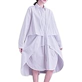 ellazhu Women's T-Shirt Dress Casual Lapel Long Sleeve Oversize Irregular Hem Button Down Solid GZ622