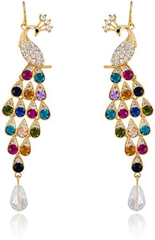 colors of sin Multicolour Crystal Metal Peacock with CZ and Hanging Pearl Earrings for Women